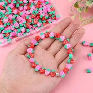 300Pcs Strawberry Polymer Clay Beads, Slice Fruit Beads with Small Hole, DIY Craft Decorative Loose Beads for Jewelry Making, Accessories for Necklaces, Bracelets, Earrings & Pendants