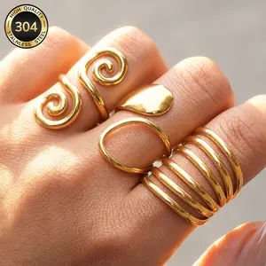 Women's Fashion Stainless Steel Spiral Open Ring with Metal Coating, Adjustable, Lightweight, Tarnish-Resistant, Minimalist Design, Perfect for Stacking, Layering and Casual Summer Wear