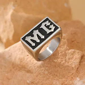 Stainless Steel Male Square Ring with MG Letters - Retro Hip-Hop Punk Motorcycle Fashion Accessory, Ideal for Celebrations, Thanksgiving,summerwins