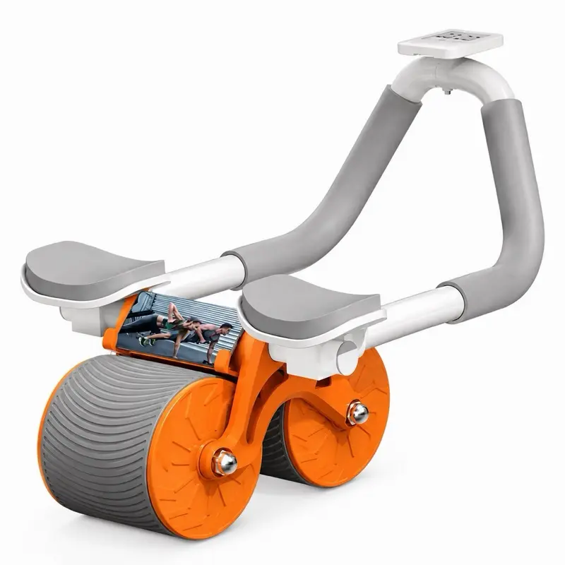 Automatic Rebound Ab Roller with Elbow Support, Dual Wheels & Digital Timer - Core Workout Equipment with Knee Mat