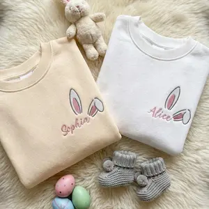 Custom Bunny Ear Embroidered Baby Sweatshirt, Personalized Kids Easter Crewneck with Name, Cute Rabbit Spring Gift for Toddlers and Little Girls Boys