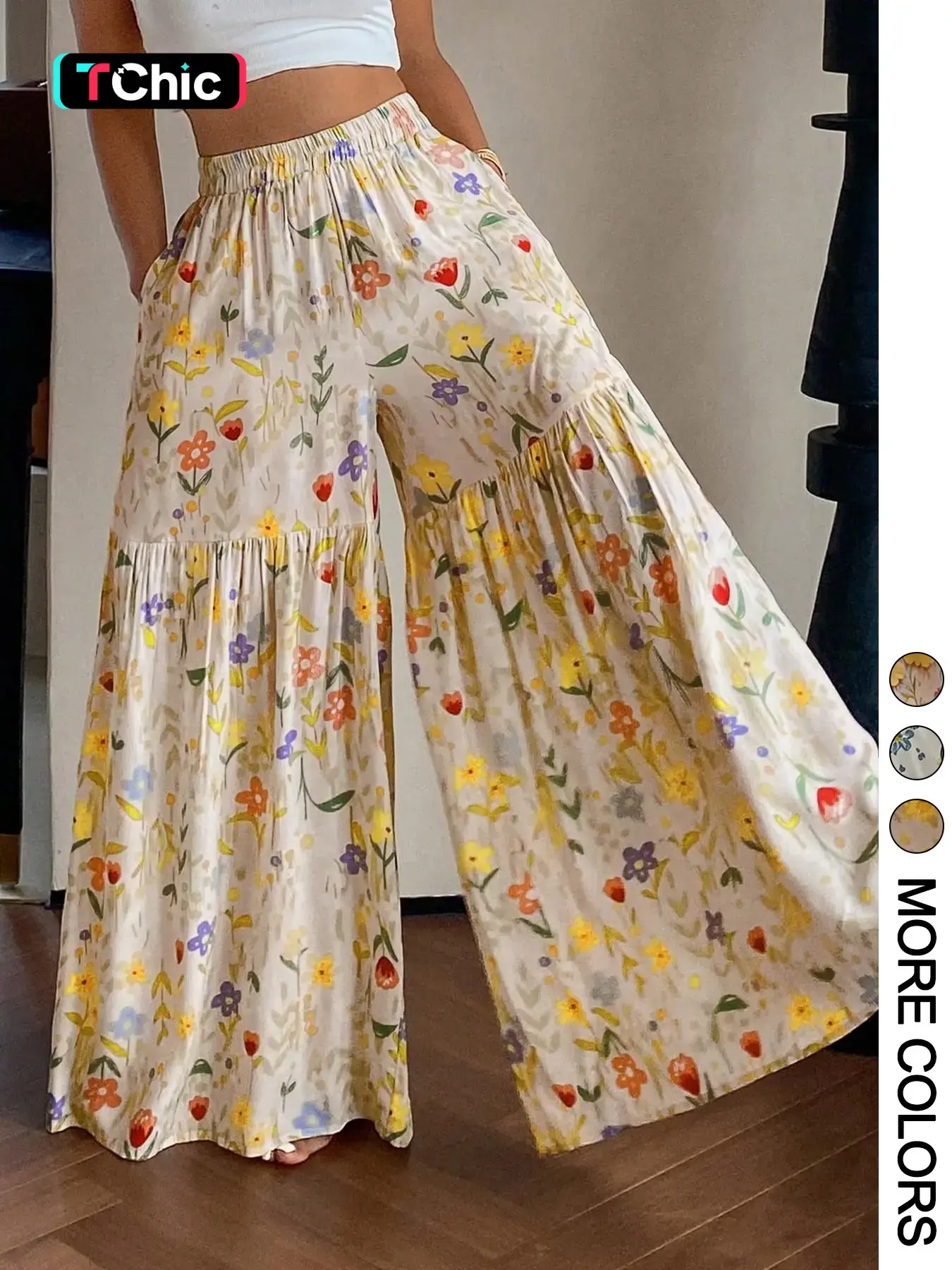 Women's Summer Lightweight Floral Long Pants, Casual Loose-Fitting Baggy Trousers for Daily Wear, Perfect for Outing and Commuting, Bottom