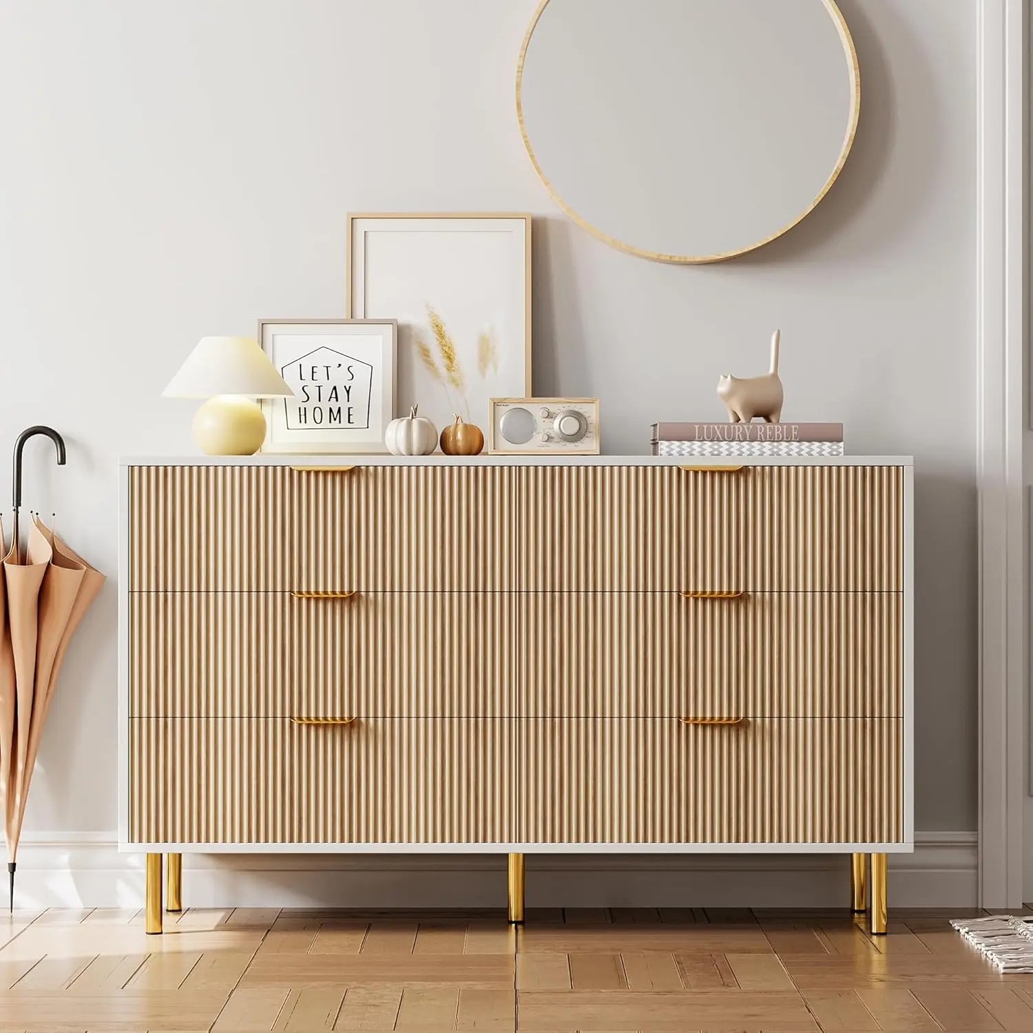 【GARVEE】Glam Up Your Room! 6-Drawer Dresser w/ Luxe Gold Handles