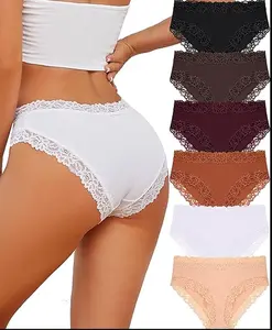 Knowyou Cotton Underwear for Women Cheeky Bikini Womens Underwear Pack Sexy Lace Wasit Hipster Brief Panties for Ladies