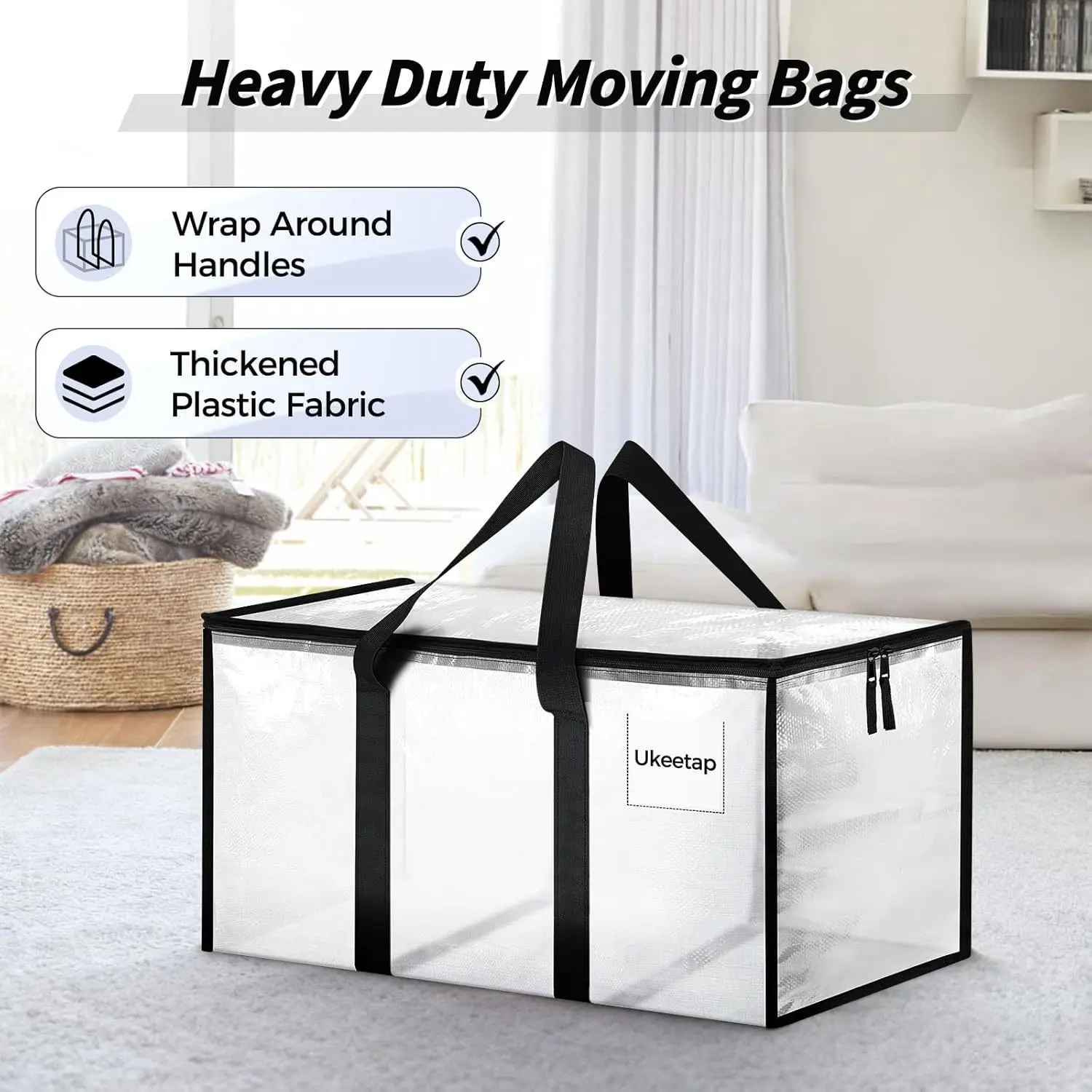 Clear Thick Foldable Rectangular Storage Bin with Hinged Lid, Large Capacity Sturdy Plastic Organizer for Travel & Apartment Home Use