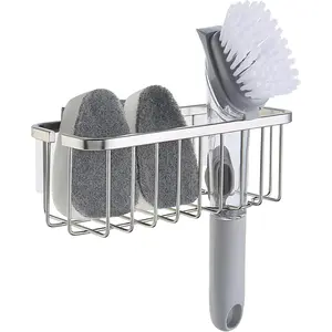 NeverRust Deluxe Kitchen & Bathroom Sink Sponge Holder Organizer with Adhesive Mount - Additional Suction Cup Included – Sponge & Brush NOT Included – 7.4 x 3.3 x 2.75 Inch
