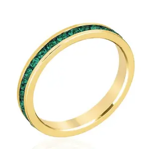 Stylish Stackables Eternity Green Crystal Ring - 3mm Band, Lead Free Alloy, Swarovski Crystals, Goldtone Finish, Versatile for Stacking or Wearing Alone