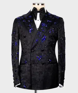 Handmade Midnight Majesty Black & Blue Crystal Embellished Tuxedo
