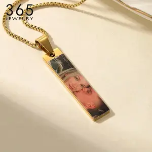 Engrave Eye Colorful Picture Rectangle Necklace Stainless Steel