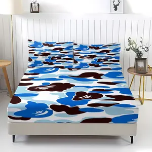 3-Piece Ape Head Camouflage Pattern Fitted Sheet Set, Soft And Durable Bedding Set Includes 1 Piece Flat Sheet And 2 Pieces Pillowcases, Daily Holiday Birthday Gift Bedroom Decorations For Kids And Adults