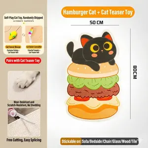 Hamburger Cat Self-Adhesive Wall Protector 50x80cm Durable Wear-Resistant Scratch-Resistant No Shedding Interactive Space-Saving Design for Indoor Cats High-Density Felt Multi-Surface Application