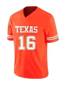 Texas No. 16 American Football Jersey, Embroidered Lettering, Breathable Sweat-Wicking Short Sleeve Pullover for All Seasons