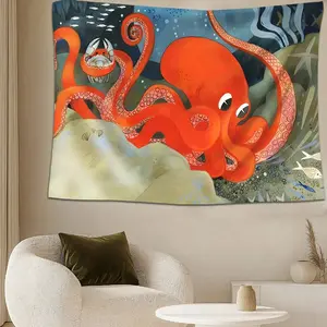 Tapestry Octopus Crab Seashell Wall Hanging Tapestry for Bedroom Office Party or Room Decor Polyester Washable Stitched Edge Large Tapestries As Birthday Gift for Women and Friends