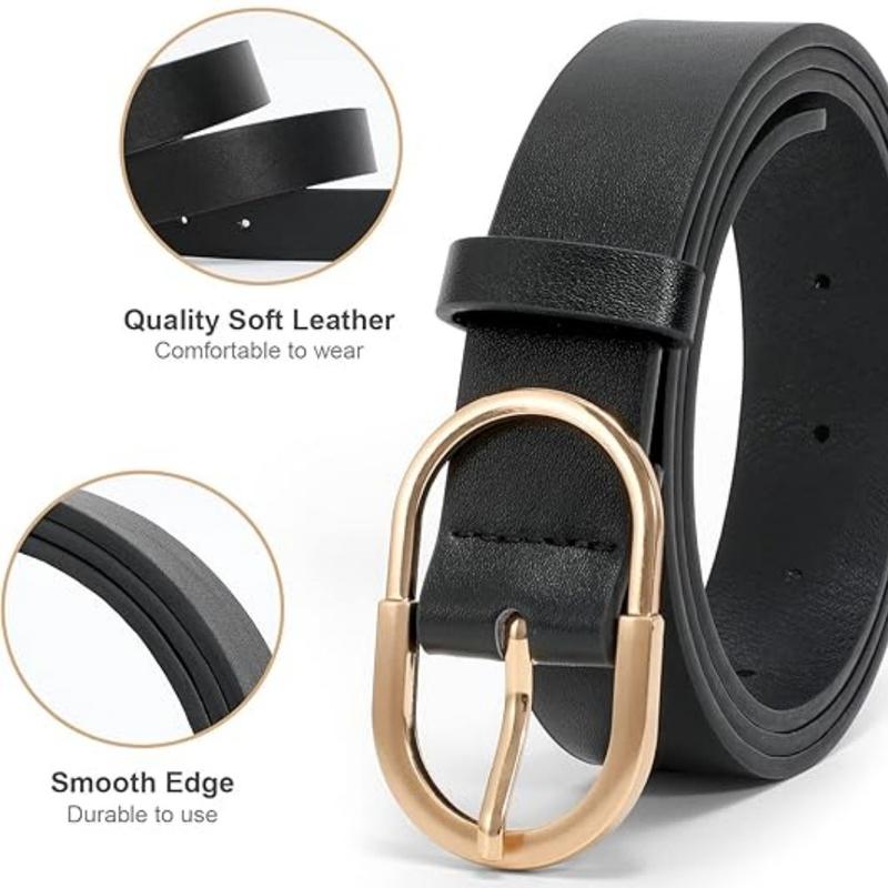 3pcs Handmade Women's Belts with Golden-Tone Metal Buckles - Black, White & Brown Belts 3pcs Handmade Women's Belts with Golden-Tone Metal Buckles - Black, White & Brown Belts