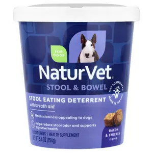 NaturVet Stool & Bowel, Stool Eating Deterrent with Breath Aid, For Dogs, Bacon & Chicken, 70 Soft Chews, 5.4 oz (154 g)