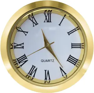 Mini Clock Insert 1-1/2 Inch (37 mm) Round Quartz Movement Miniature Clock White Face Gold Tone Bezel Roman Numerals Fit 35 mm Diameter Hole