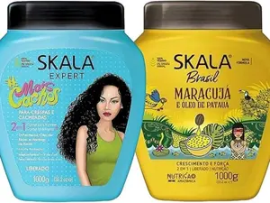 SKALA Hair Type 3ABC - Passion Fruit Yellow & Mais Cachos Blue - Combo Hydrate Curls, Eliminate Anti Frizz, For Curly Hair 2-IN-1 Conditioning Treatment & Cream to Comb Extra Large Size