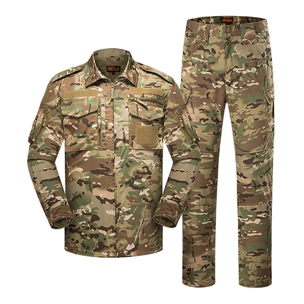 Men's Tactical Uniform Set with Long-Sleeve Shirt, Breathable Stretch Camouflage Menswear, Wear-Resistant for Outdoor Jungle Training, Clothes, Linen, Ergonomic, Stretch Panels
