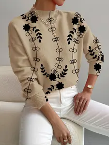 Women's Knitted Sweater, & Colorblock Pattern, Casual Style for Spring Fall Winter, Elegant Commute Wear, Knitwear