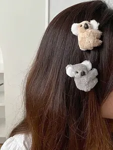 Cute 3D Plush Koala Hair Claw Clips, Sweet Side Bangs Hair Claws, 2pcs Adorable Animal Design Hair Accessories for Women