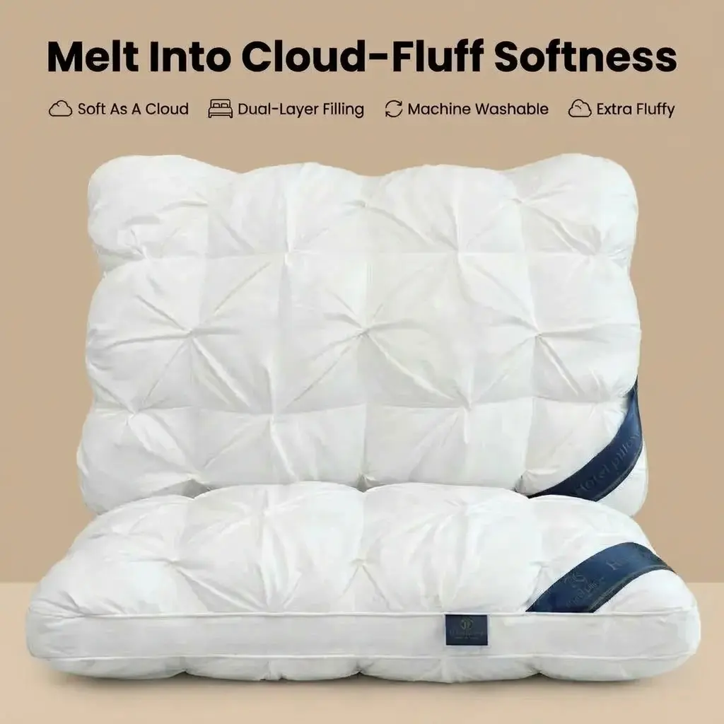 Havnna Extra-Fluffy Bed Pillow - Polyester Fill, Cloud-Like Softness, Breathable Support, Never-Flat, Neck-Cradling Comfort for Side & Back Sleepers, Machine Washable Bedding Pillow