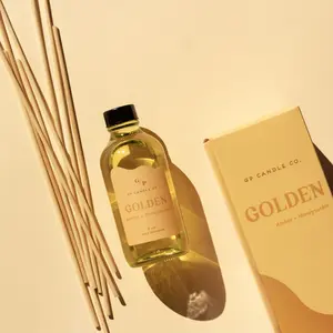Golden (Amber +Honeysuckle) 4 oz. Archivist Reed Diffuser Glass Bottle Oil Luxe Set Freshener Fragrance Aroma Scented Scent