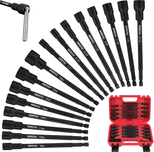 31-Piece Magnetic Socket Impact Drill Bit Tool Sets Extra Long Hex Nut Setter Driver Holder - Metric SAE Screwdriver Bits