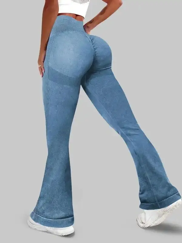 Women's High Waist Ruched Sports Leggings, Solid Color Flare Leg Yoga Pants, Ladies Sportswear for Indoor Wear, Leggings for Women, Trousers, Flared Leggings