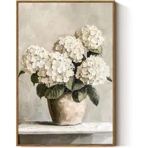 Framed Canvas Wall Art Vintage Decor, Hydrangea Floral Pictures Bathroom Wall Decor Aesthetic, Living Room Bedroom Flower Home Retro Decorations, 16x24inch
