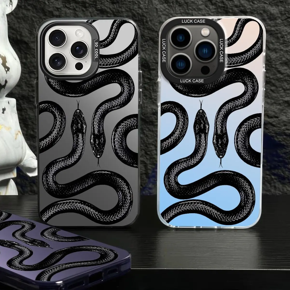 Cool Black Snake Phone Case for IP 17 Air 16Pro Max 15 14Plus 13 12 11 XR XS S25 Girly Horror Aesthetic Phone Case Shockproof Drop Protection Durable Protective Silicone Cover phone cases.