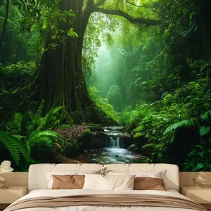 Forest Nature Tapestry Wall Hanging for Bedroom Aesthetic, Fantasy Green Tree of Life Plant Tapestries, Misty Scenic Tree Landscape Wall Mural Backdrop for Living Room Dorm Decor