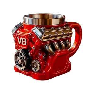 Vintage Engine Coffee Cup V8, Stainless Steel Portable Mug, Precision Cylinder & Piston Design, Durable Reusable Gift, Hand Wash Only