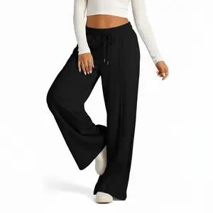 Thermal Wide Leg Sweatpants for Women - Fleece Lined, High Waisted, Drawstring Loose Pants