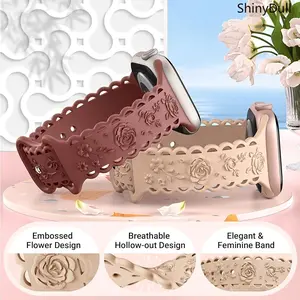4-Pack Lace Engraved Rose Apple Watch Bands – Slim Lightweight Sport Strap 38–49mm (Series 1–10, SE, Ultra / Ultra 2), Women