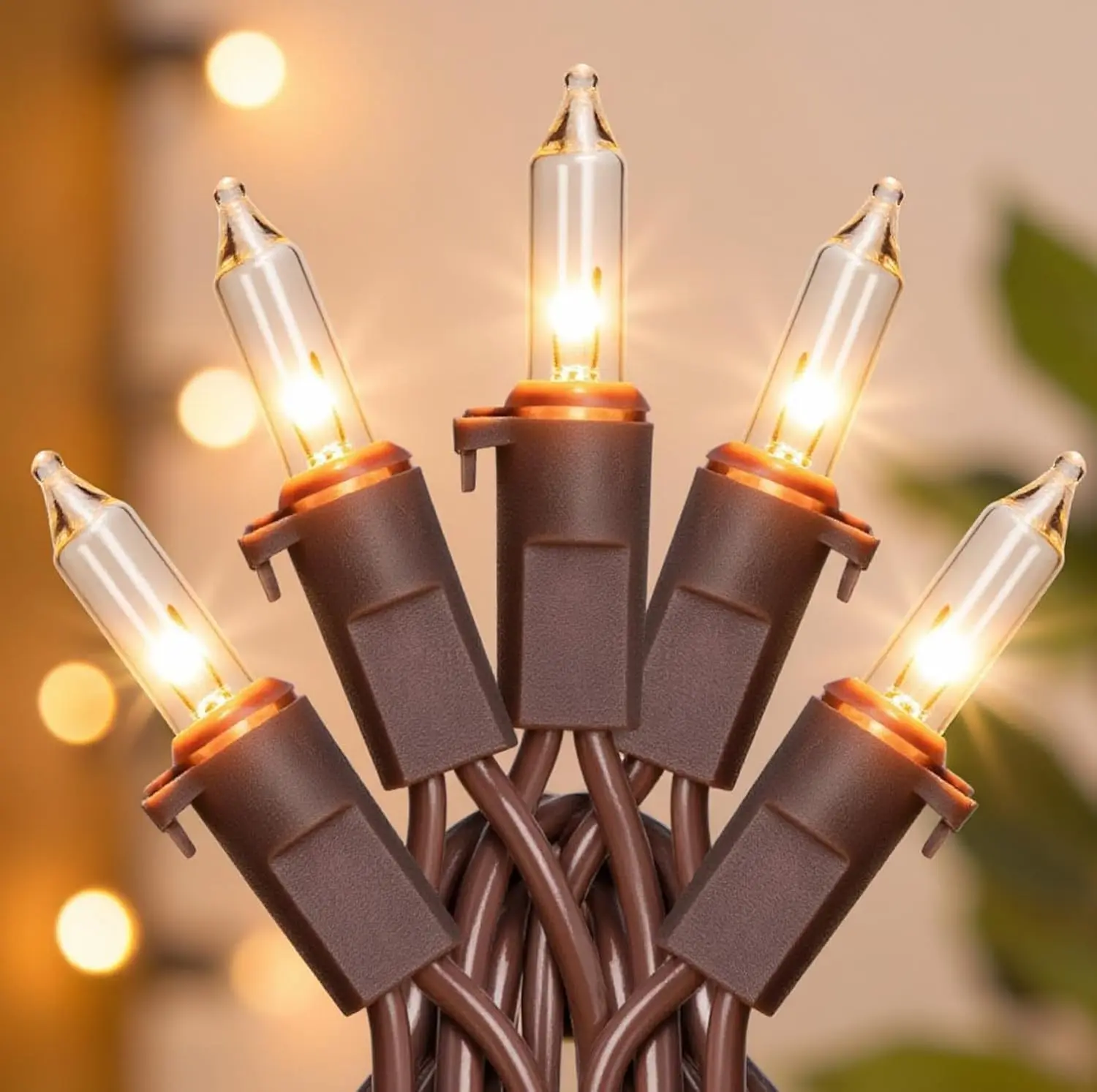 13FT 50-Count Clear Christmas String Lights Brown Wire, UL Certified Incandescent Bulb Mini Lights Plug in for Tree, Home, Patio, Indoor, Outdoor, Xmas, Garland Decor