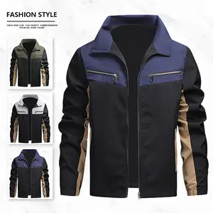 Men's Vintage Workwear Lapel Collar Colorblock Jacket, featuring a contrasting patchwork design with multiple zippered pockets for convenience and style. Comfortable and breathable fabric makes it suitable for various occasions, perfect for everyday commu