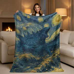 Godzilla Starry Night Blanket  Van Gogh Parody Art Throw - Aesthetic Kaiju Room Decor - Super Soft Plush Fleece - Unique Gift for Movie Fans & Art Lovers