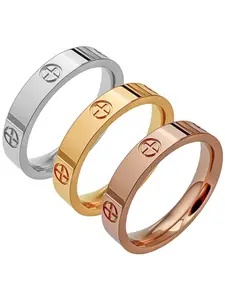 Classic Cross Design Unisex Ring, Wedding Ring, Stainless Steel, Punk Style, Gingham Pattern, Luxury Fashion Accessory, Daily Wear