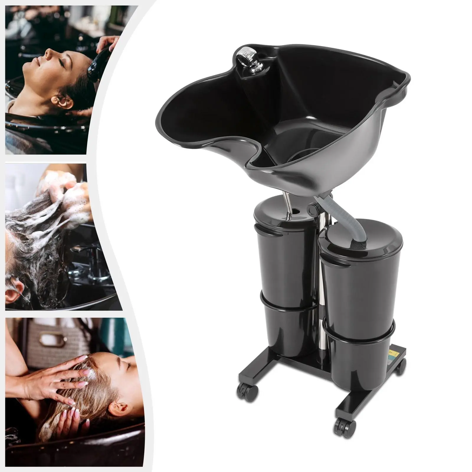 Sturdy Portable Shampoo Bowl with Electric Pump & ft Pedal, 22*46cm Modern PP/Stainless Hair Washing Station, Height-Adjustable Stand, Dual-Bucket Portable Sink for Home & Barber Use