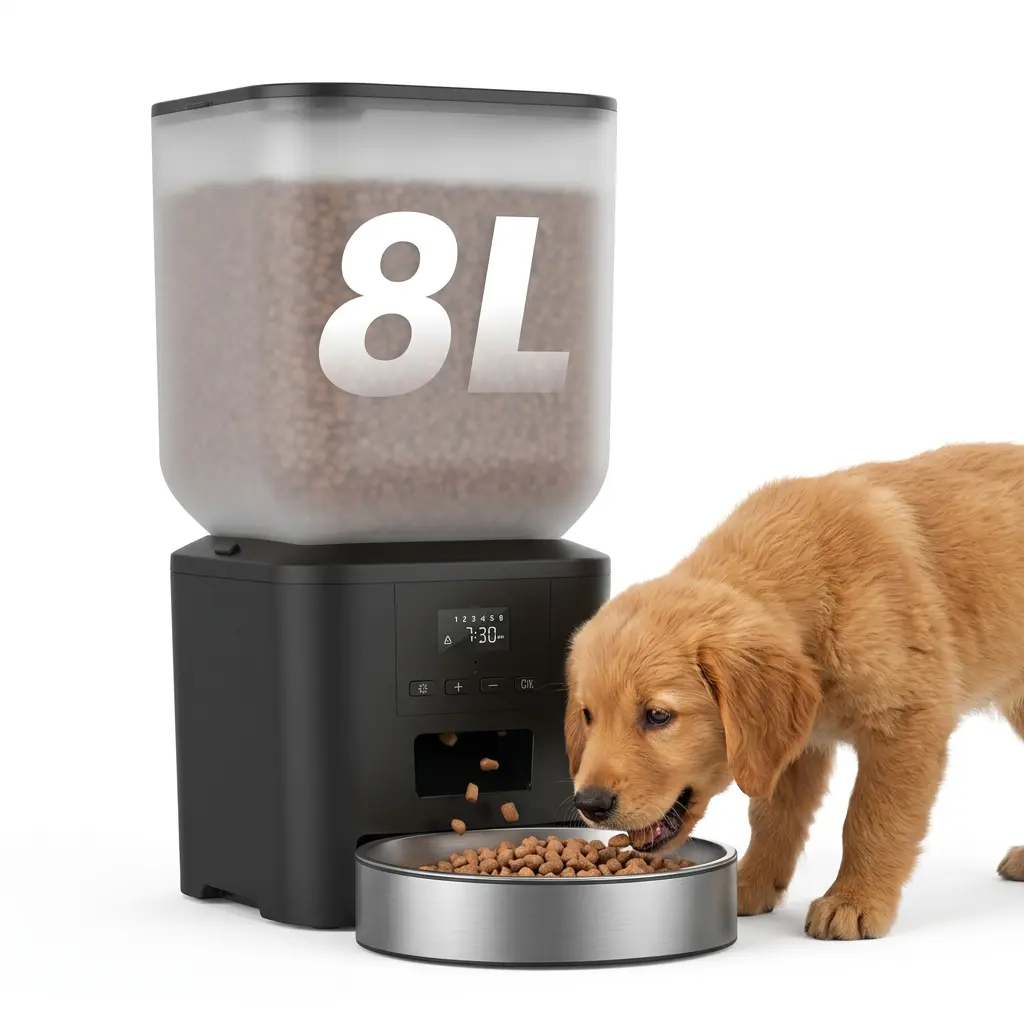 Automatic Dog Feeder - 8L/34 Cups Large Capacity Automatic Cat Food Dispenser with LCD Screen, Large Food Tray, Timed Cat Feeder, Up to 50 Portions 6 Meals Per Day, Keeps Fresh