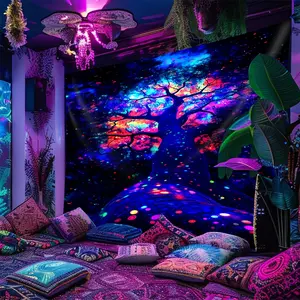 Tree of Life UV Glow Wall Tapestry - Blacklight Neon Psychedelic Dorm Decor Gift For Her Boho Nature Lover
