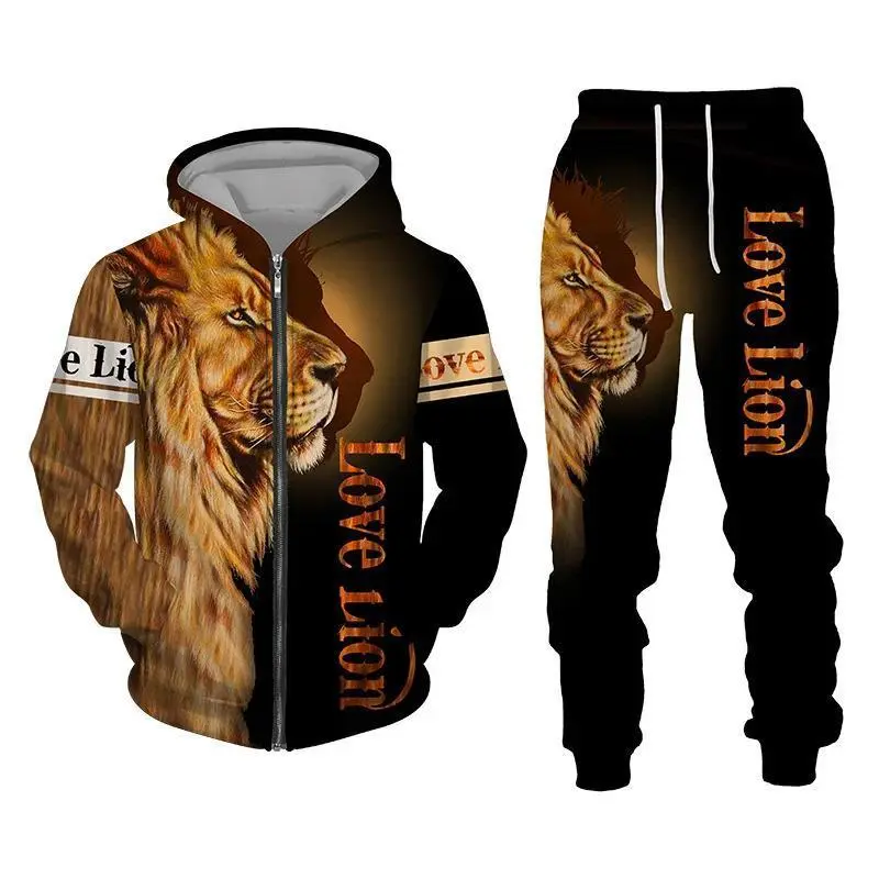 Spring and Autumn Men's Tracksuit 3D The Lion Print Zipper Hoodies Sweatshirts Pants Sets Casual Mens Clothing Women's Tracksuit Spring and Autumn Men's Tracksuit 3D The Lion Print Zipper Hoodies Sweatshirts Pants Sets Casual Mens Clothing Women's Tracksuit