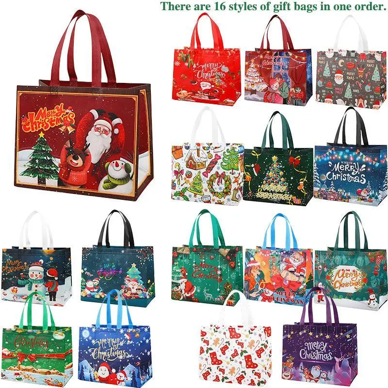 16/32pc,Holiday essential multi-use tote bag firm non-woven fabric wear resistant and long lasting, built-in easy grip handles for labor saving carrying. Delicate festive styles suitable for Christmas and Easter scene layout