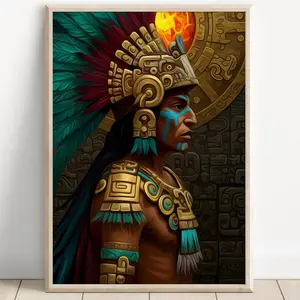 Aztec Wall Art, Huitzilopochtli Art, Aztec Sun God Decor, Aztec Mythology Artwork, Mexican Aztec Art, Aztec Warrior God 24x36inch(60x90cm) Unframe Canvas Poster Colorful Gifts Room Decoration Ornaments Artistic Print Photo