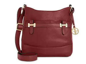 Giani Bernini Pebble Bridle Wine Crossbody Gold Snap Zip Shoulder Bag Charm