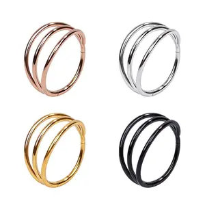 20G Hinged Triple Hoop Nose Ring 7mm-10mm Seamless Clicker 316L Stainless Steel Polished Finish Nose Jewelry