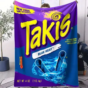 Blue Hot Wave Spicy Snack Print Flannel Throw Blankets, Soft Warm Sofa Bed Throw for Kids & Adults, Home Decor All Seasons Comfortable Rug