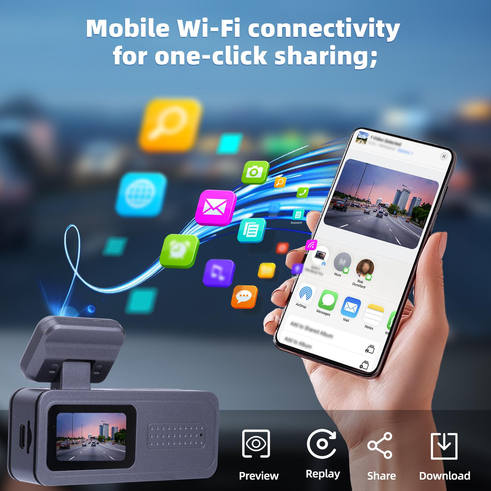 1080P WiFi Dash Cam Car Recorder, Loop Recording & G-Sensor Lock, Night Vision, 32GB Included, Compact Hidden Driving & Parking Camera