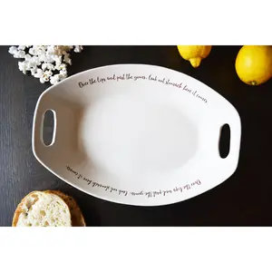 Large Ceramic Platter with Handles and Custom Message