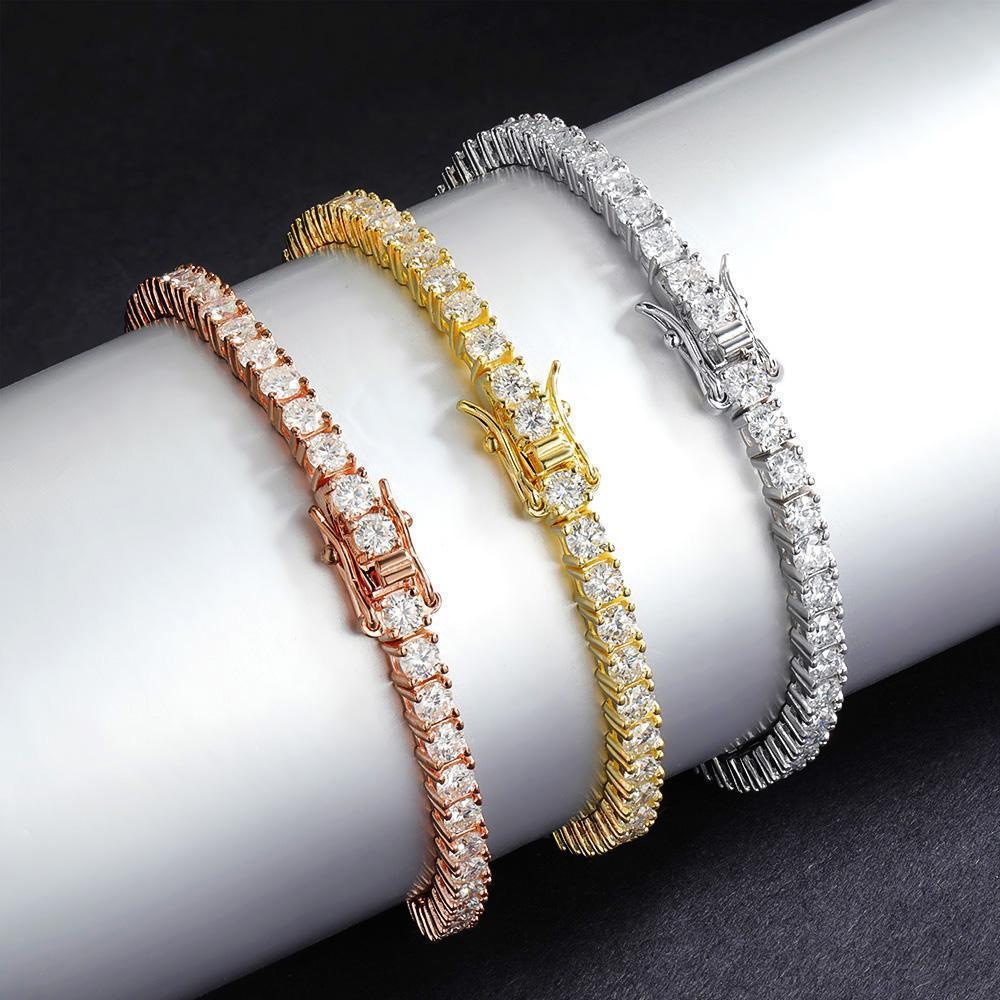 EWYA 925 Sterling Silver Moissanite Bracelet 0.1ct 3mm D VVS1 Diamond with GRA for Women Sparkling Wedding Party Fine Jewelry